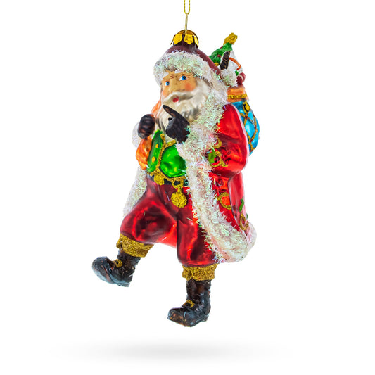 Jolly St. Nick in Red Coat Glass Christmas Ornament