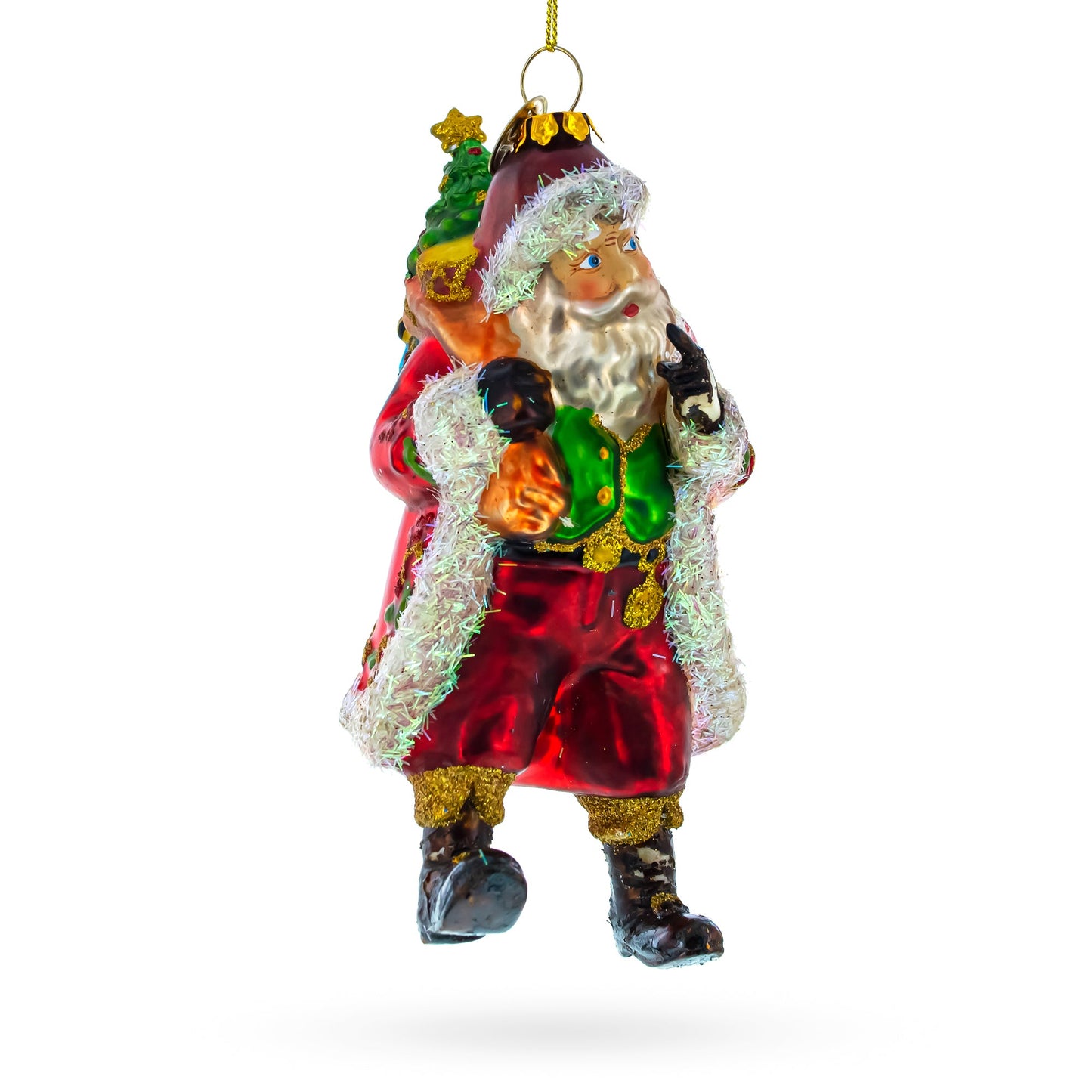 Jolly St. Nick in Red Coat Glass Christmas Ornament