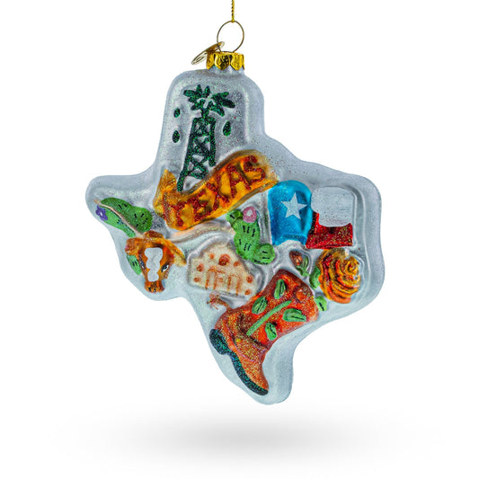 State of Texas Symbols Glass Christmas Ornament