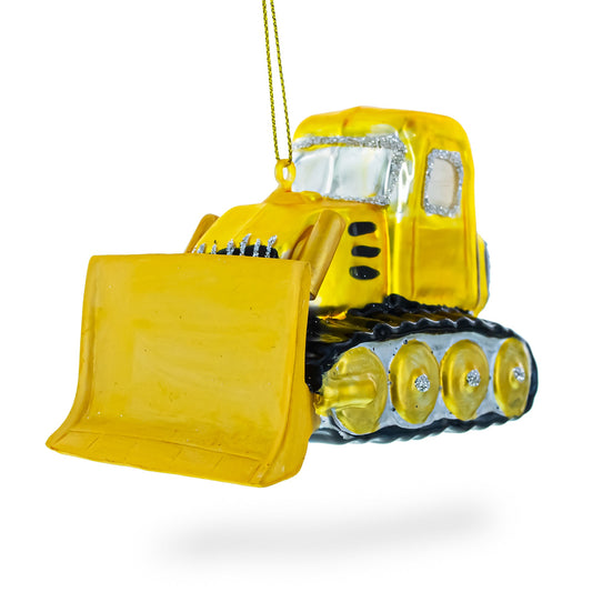 Bulldozer Glass Christmas Ornament