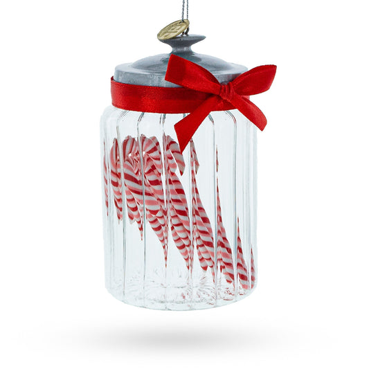 Candy Cane Jar Glass Christmas Ornament