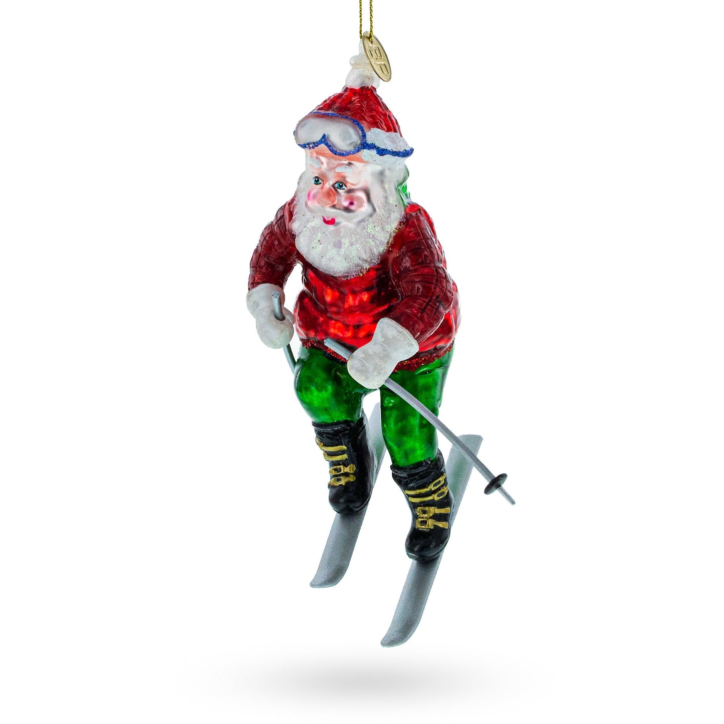 Santa on Skis Glass Christmas Ornament