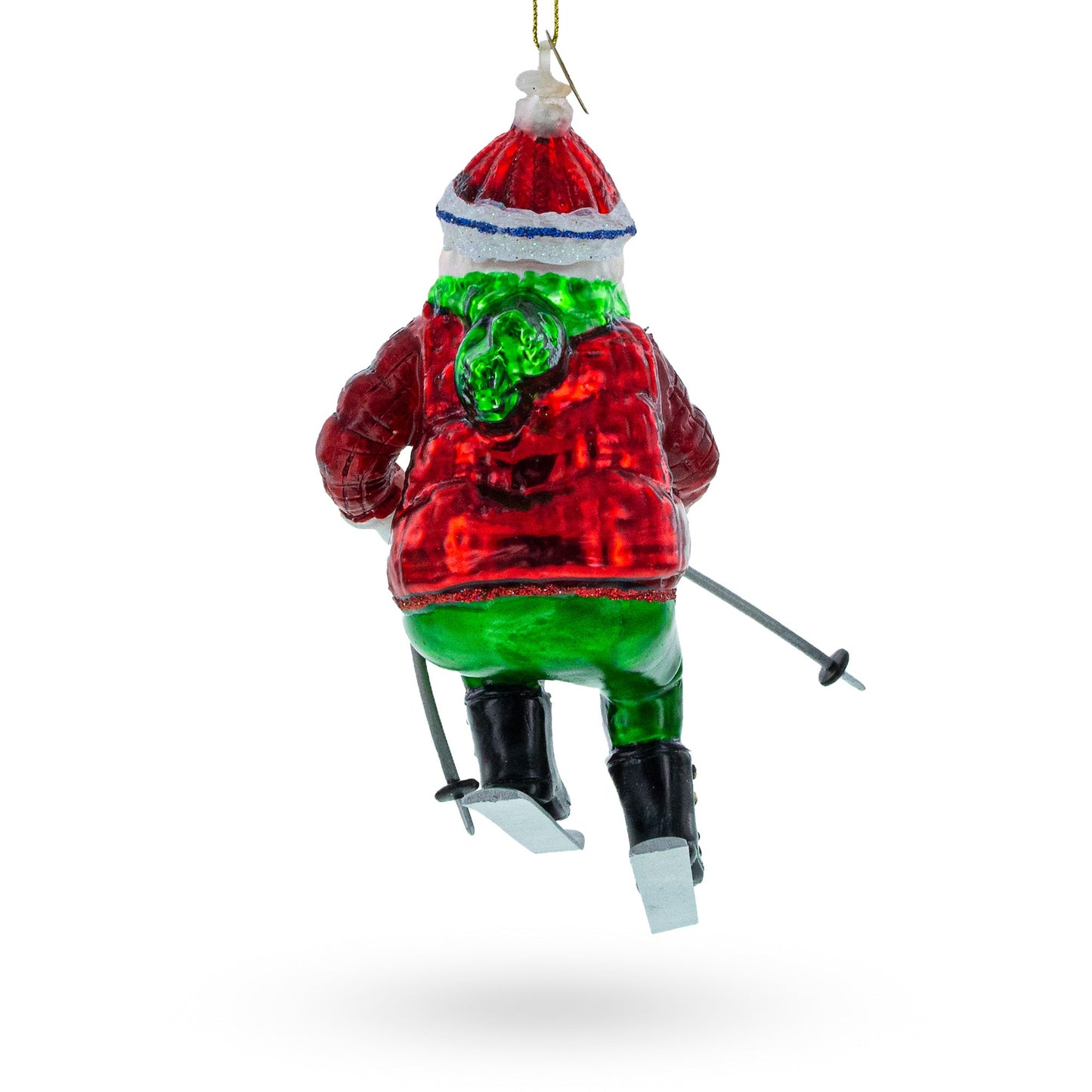 Santa on Skis Glass Christmas Ornament