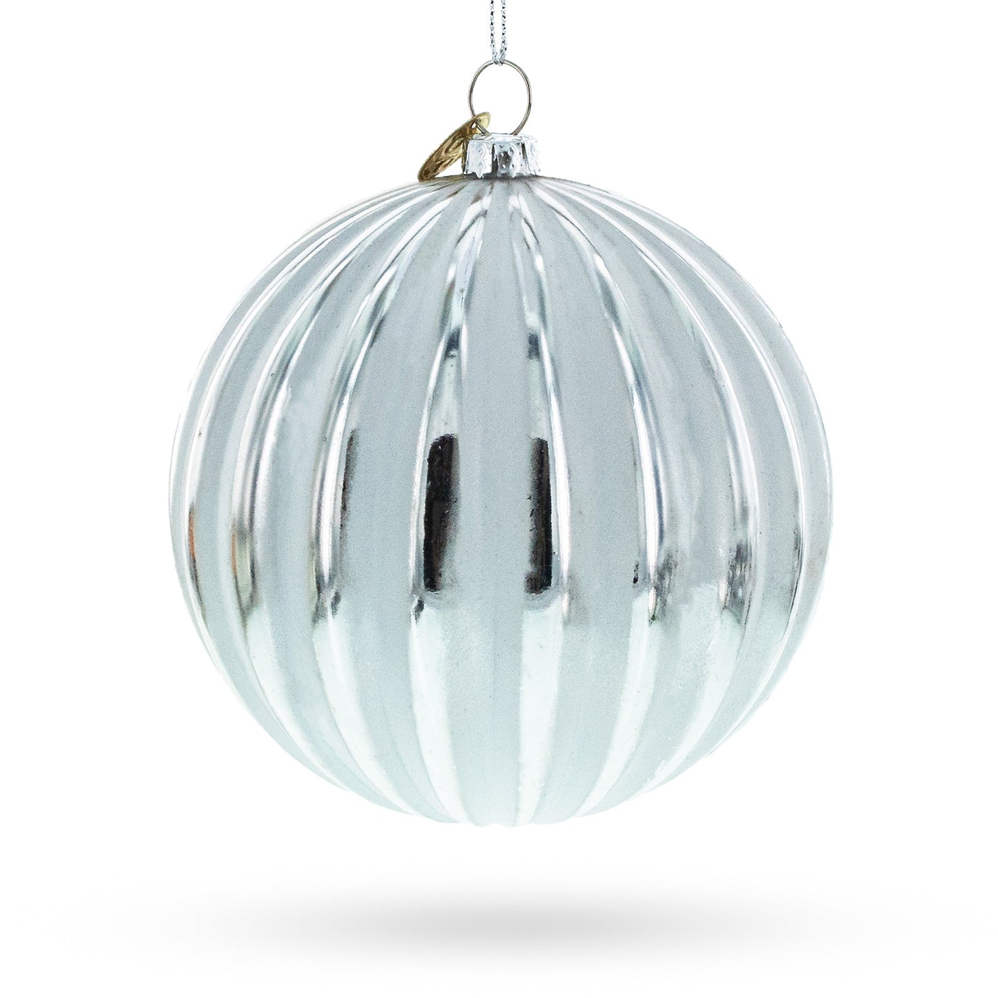 Gleaming Silver Ribbed Glass Christmas Ornament