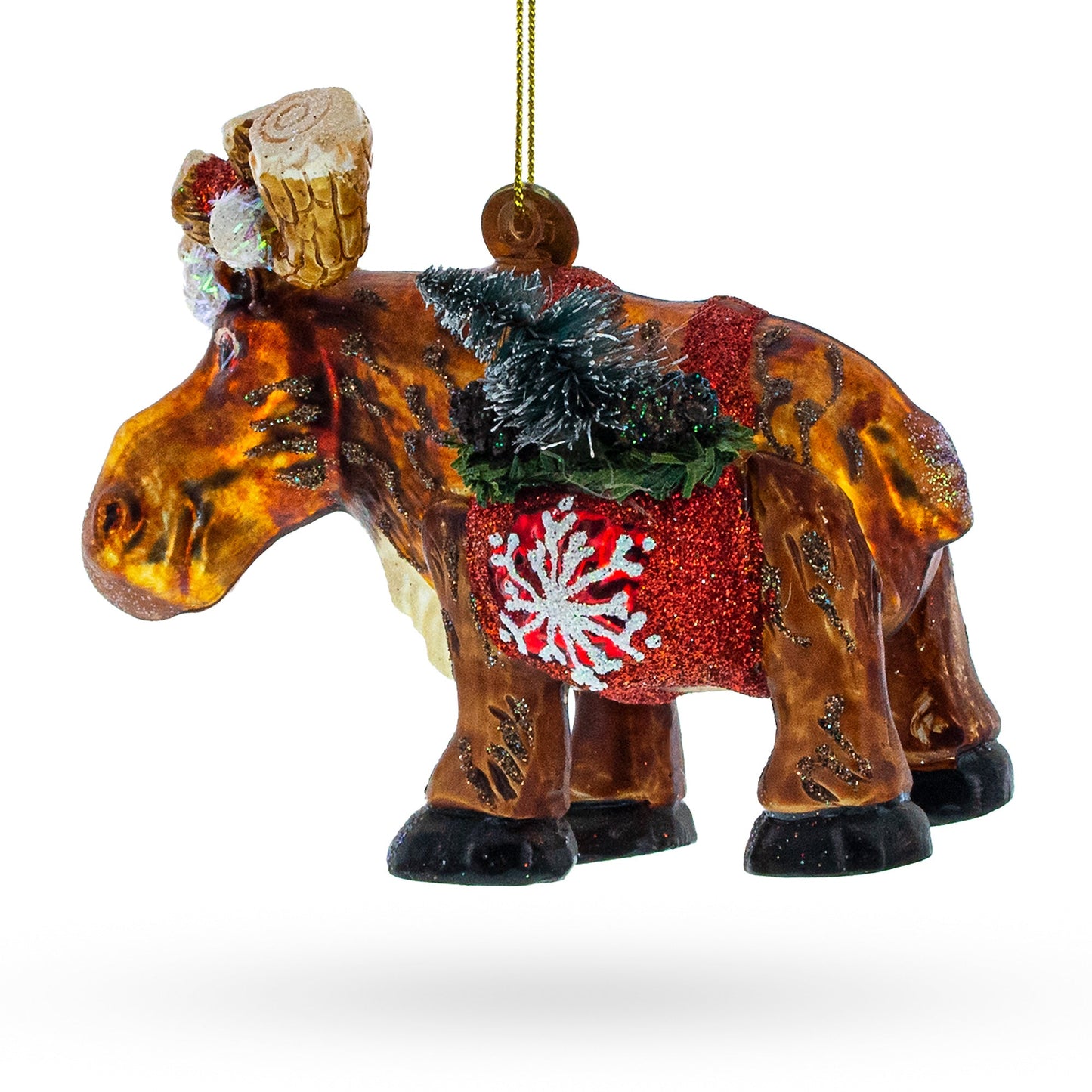 Moose with Twinkling Lights Glass Christmas Ornament