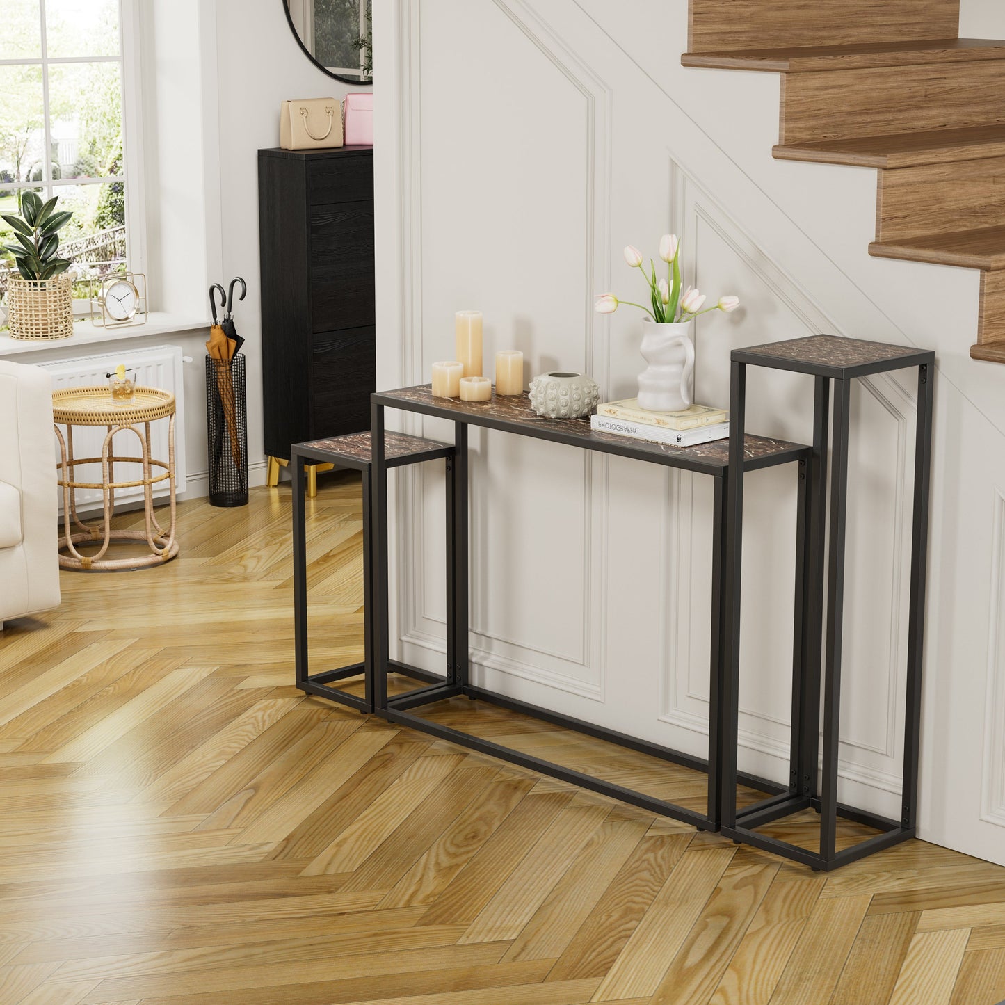 3-Piece Set of Narrow Table - High-End Edge Wrapped Entrance Hall Table