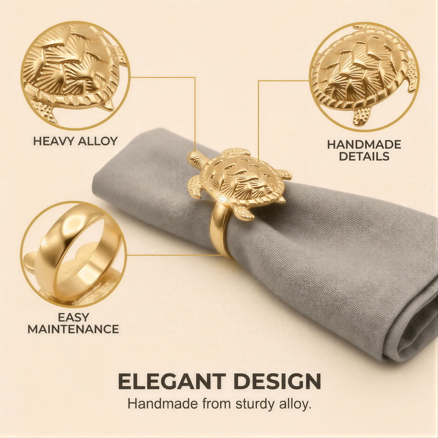 Gold Turtle Napkin Rings – Elegant Rust Resistant Table Decor Set for Dining
