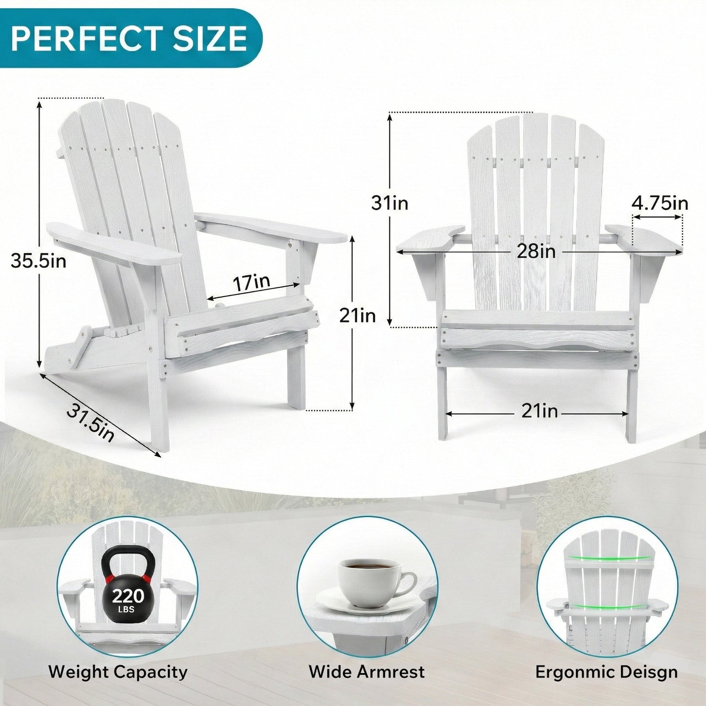 Wood Lounge Patio Chair for Garden Outdoor