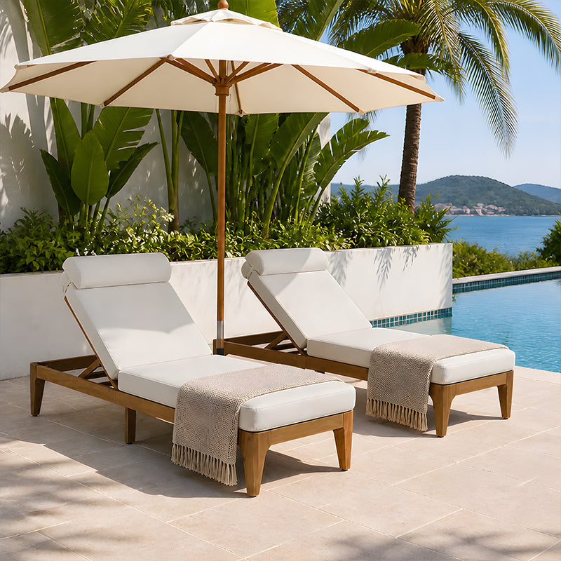 TOPMAX Acacia Wood Chaise Lounge, Outdoor Sun Lounge Chair Set of 2