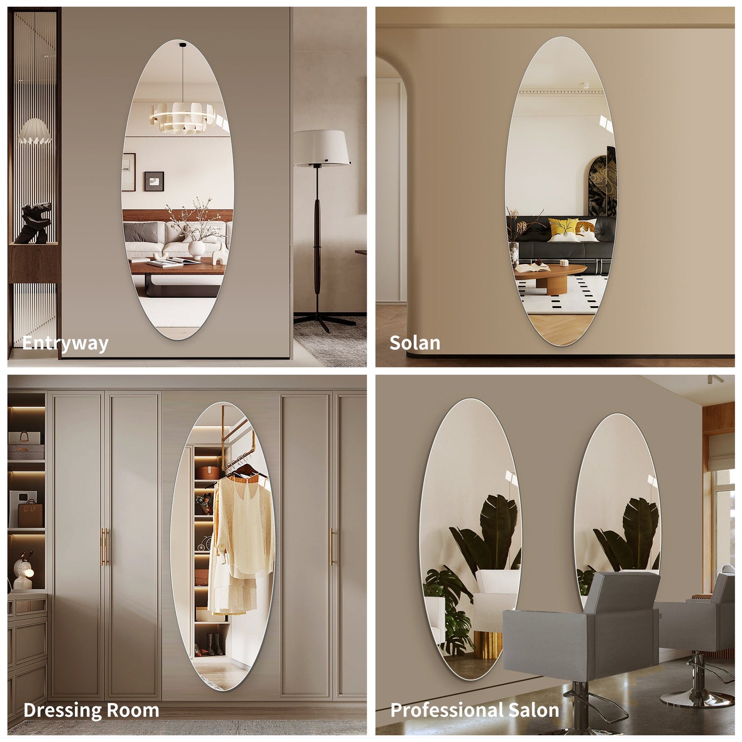 63" x 24" Modern Oval Full Length Wall Mirror