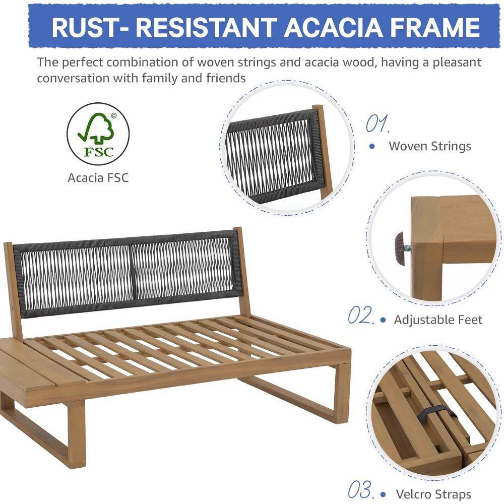 Acacia Wood L-Shaped Outdoor Sectional Sofa Set