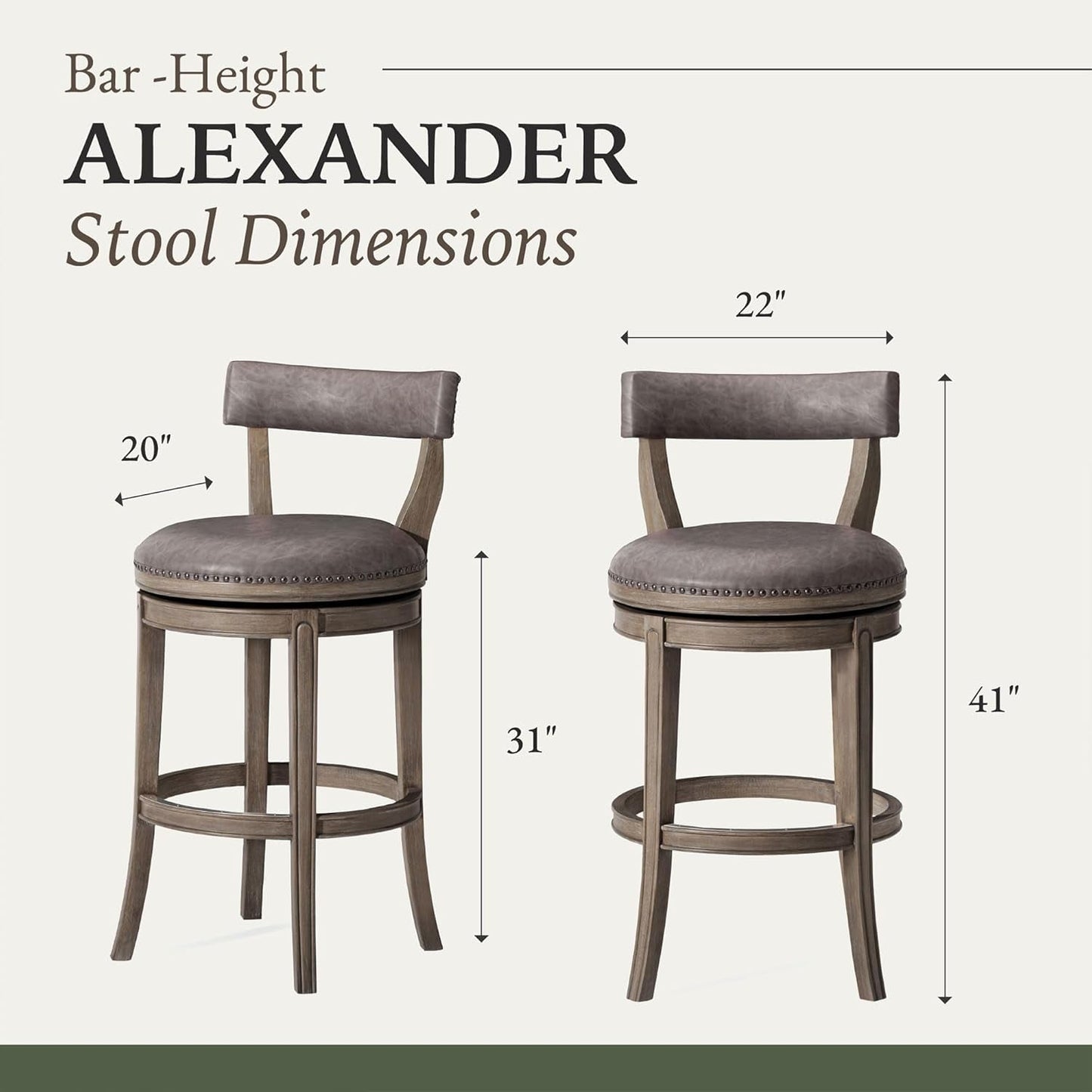 Alexander 31 Inch Rotating Bar Stool Reclaimed Oak Finish Vegan Leather Seat