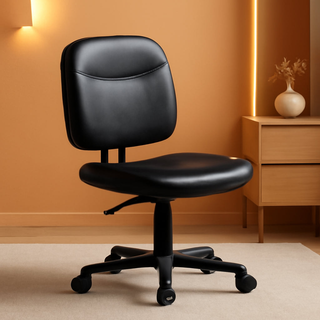 Armless Ergonomic Office Chair Black PU Leather Swivel