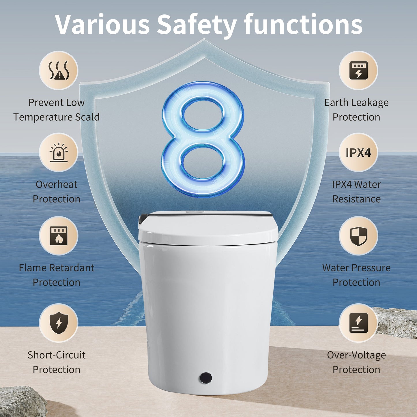 Smart Toilet with Built-in Bidet Seat