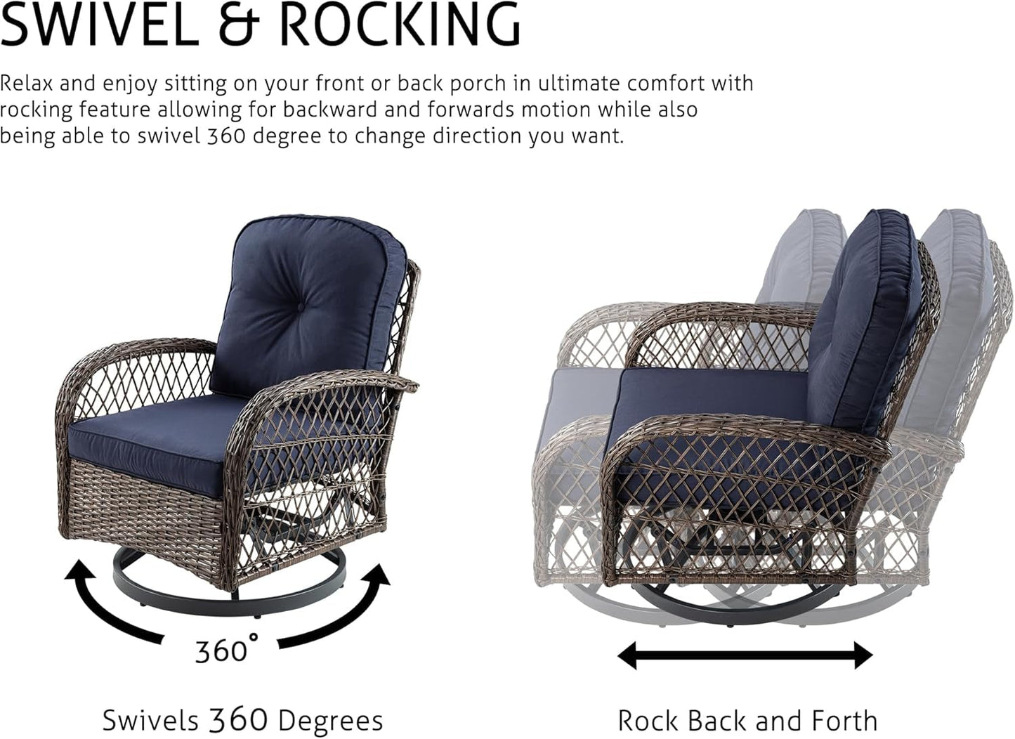 Outdoor Wicker Swivel Glider Rocker Patio Furniture Set