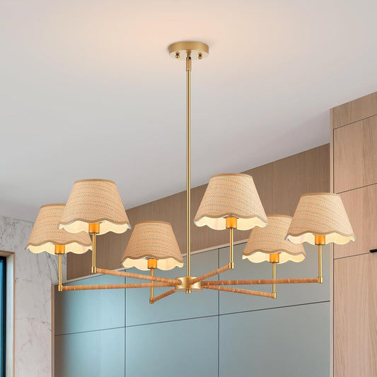 39 Inch Boho Rattan Chandelier Pendant Light 6 Lights