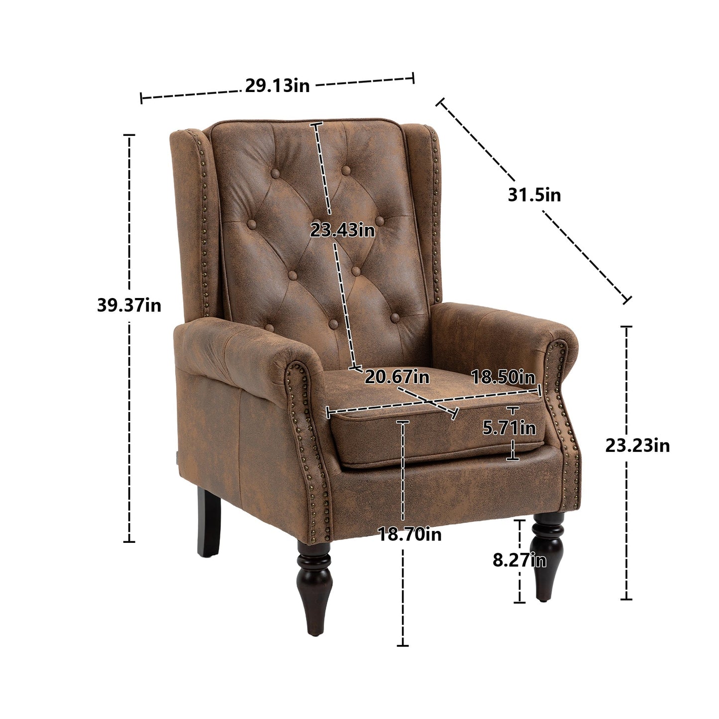 Modern Coffee Wood Frame Armchair with Microsuede Upholstery