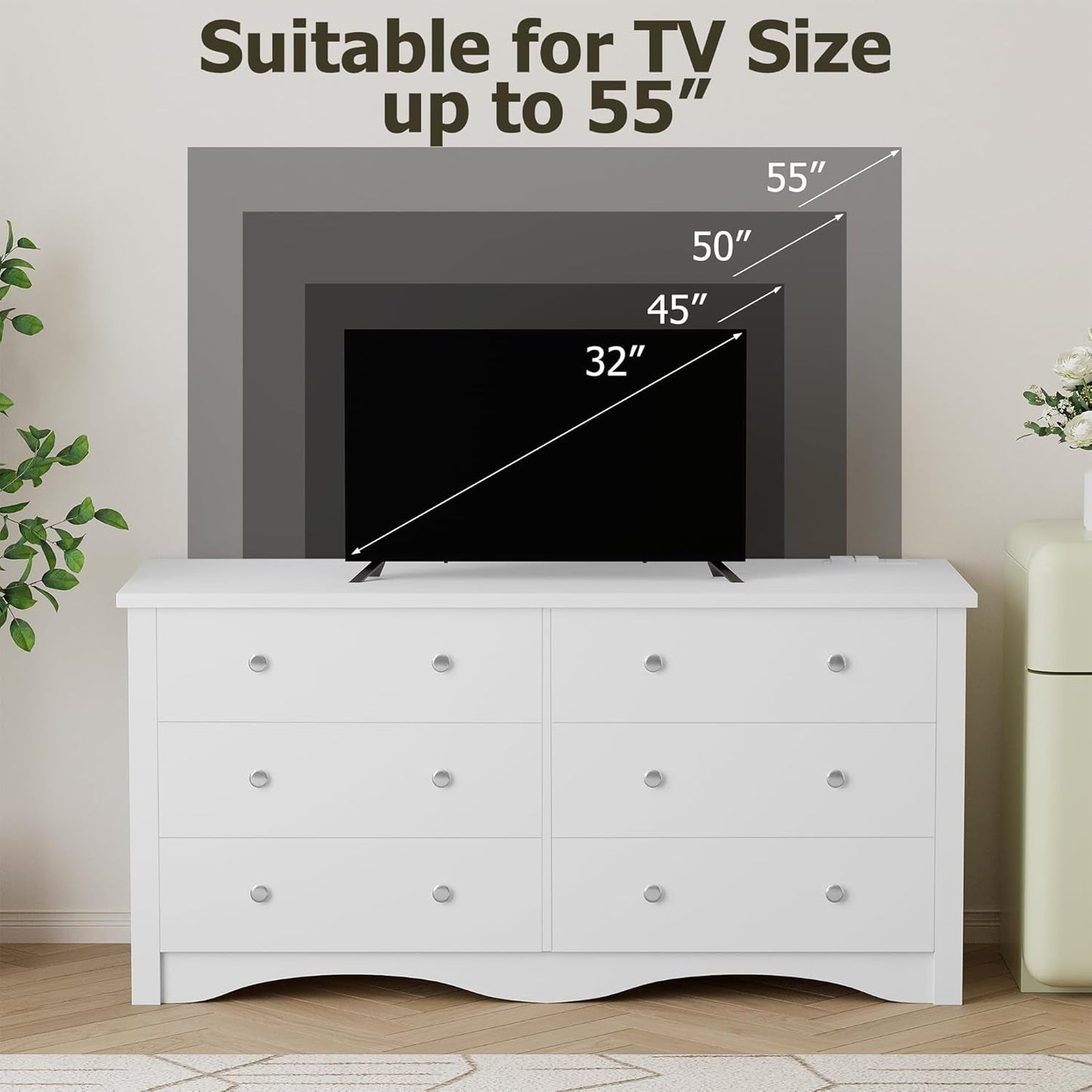 Eggshell WardrobeSystem Six Drawer Dresser With USB Type C Charging