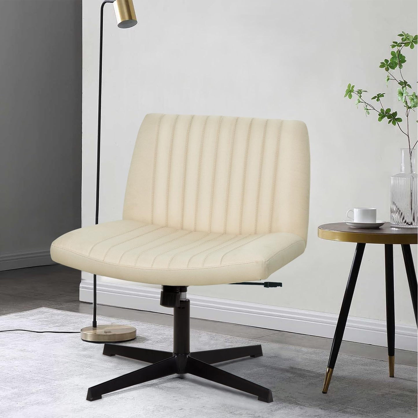 Criss Cross Armless Office Chair Beige Height Adjustable