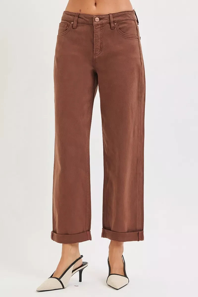 RISEN Full Size Tummy Control Mid Rise Ankle Barrel Baggy Plus Size