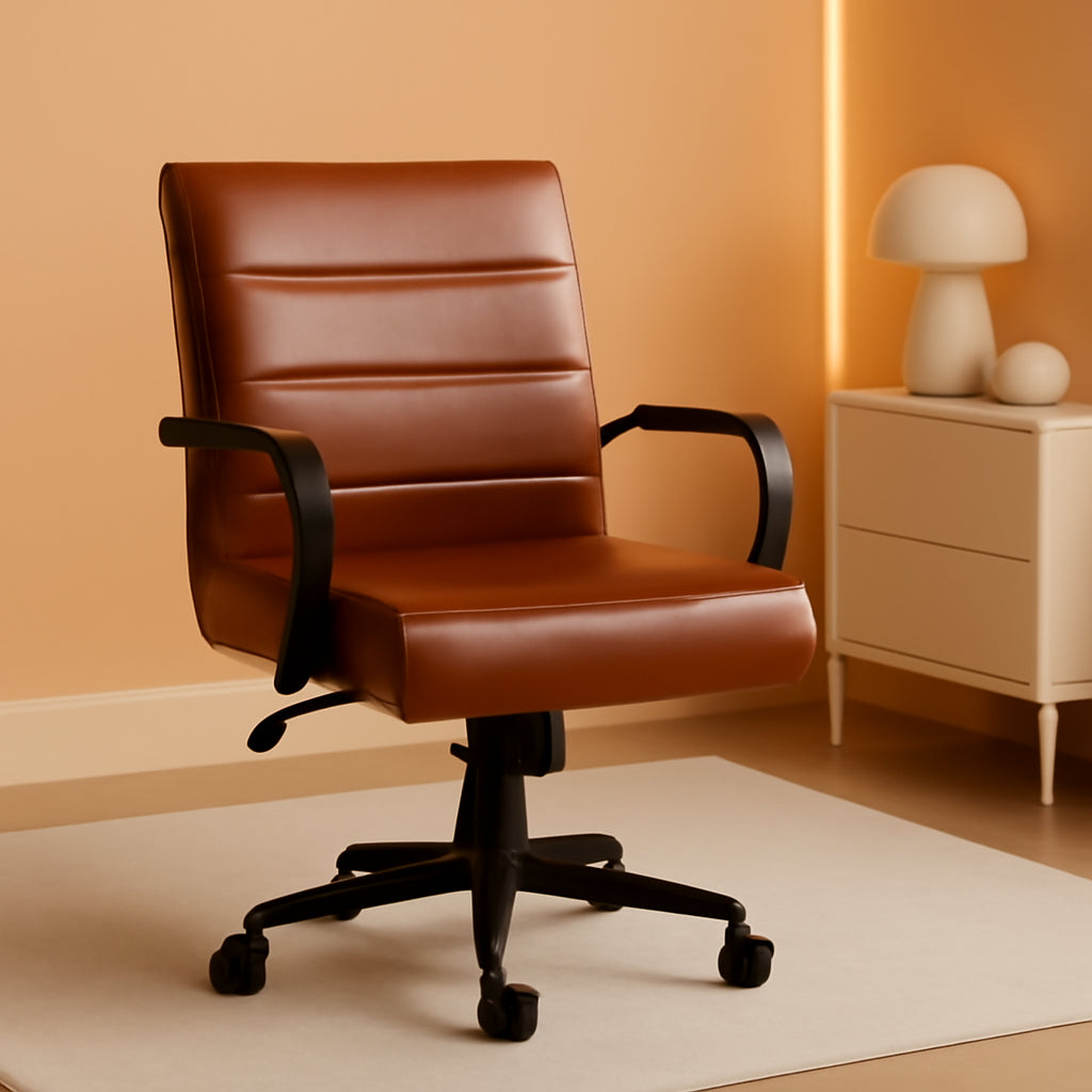 Whitney Mid-Back Leather Desk Chair Brown Black Adjustable Height