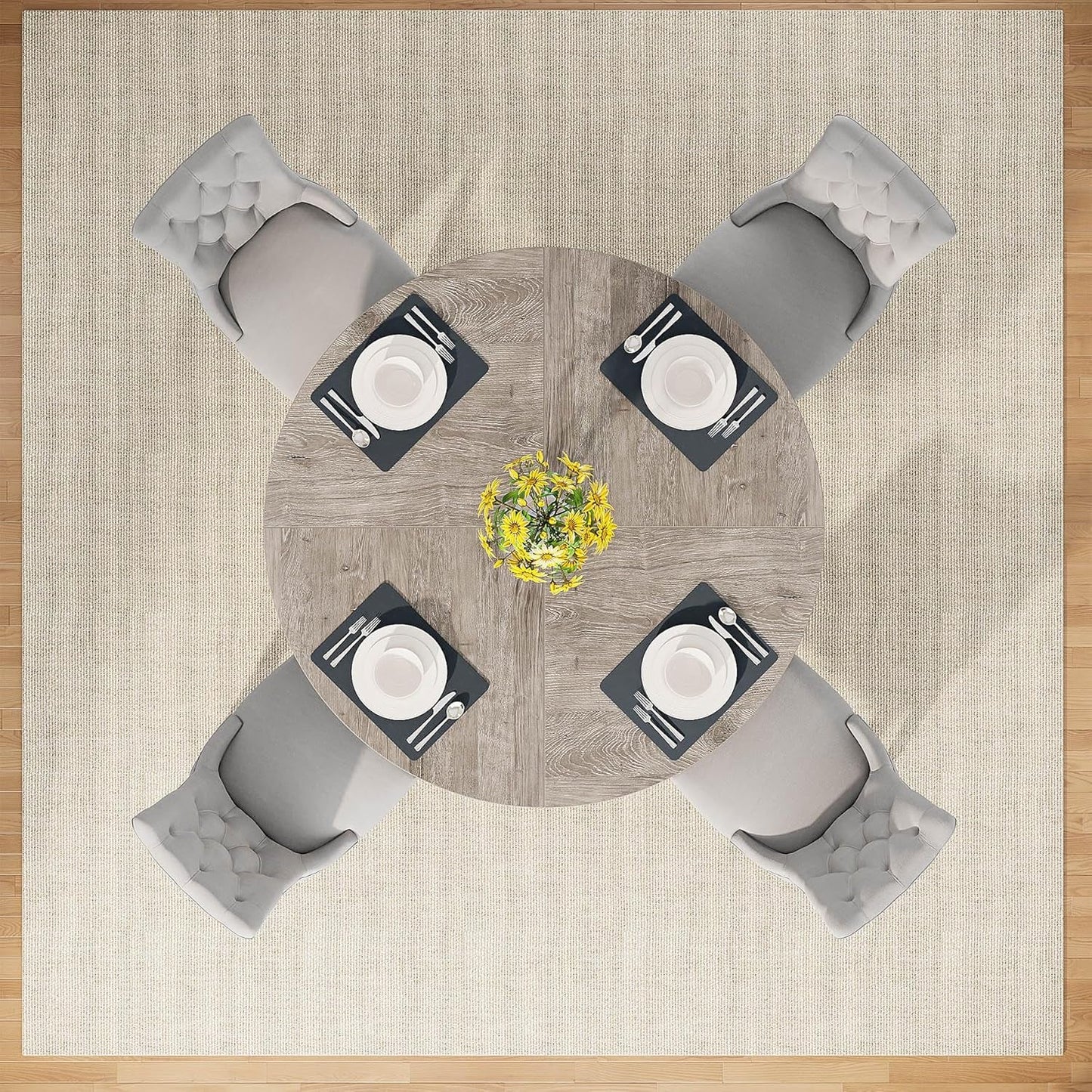 Round Dining Table 47 Inch Wood Farmhouse Grey Kitchen