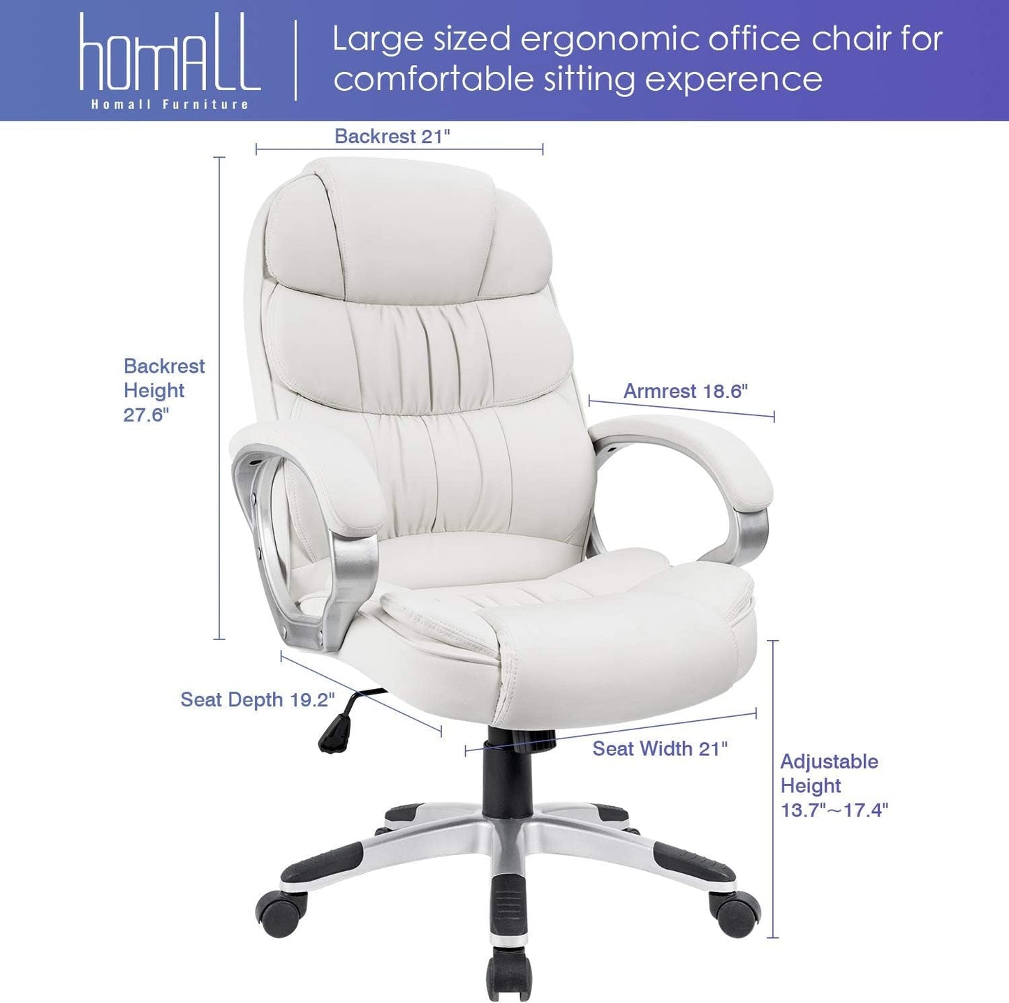 White High Back Office Chair With Adjustable Height