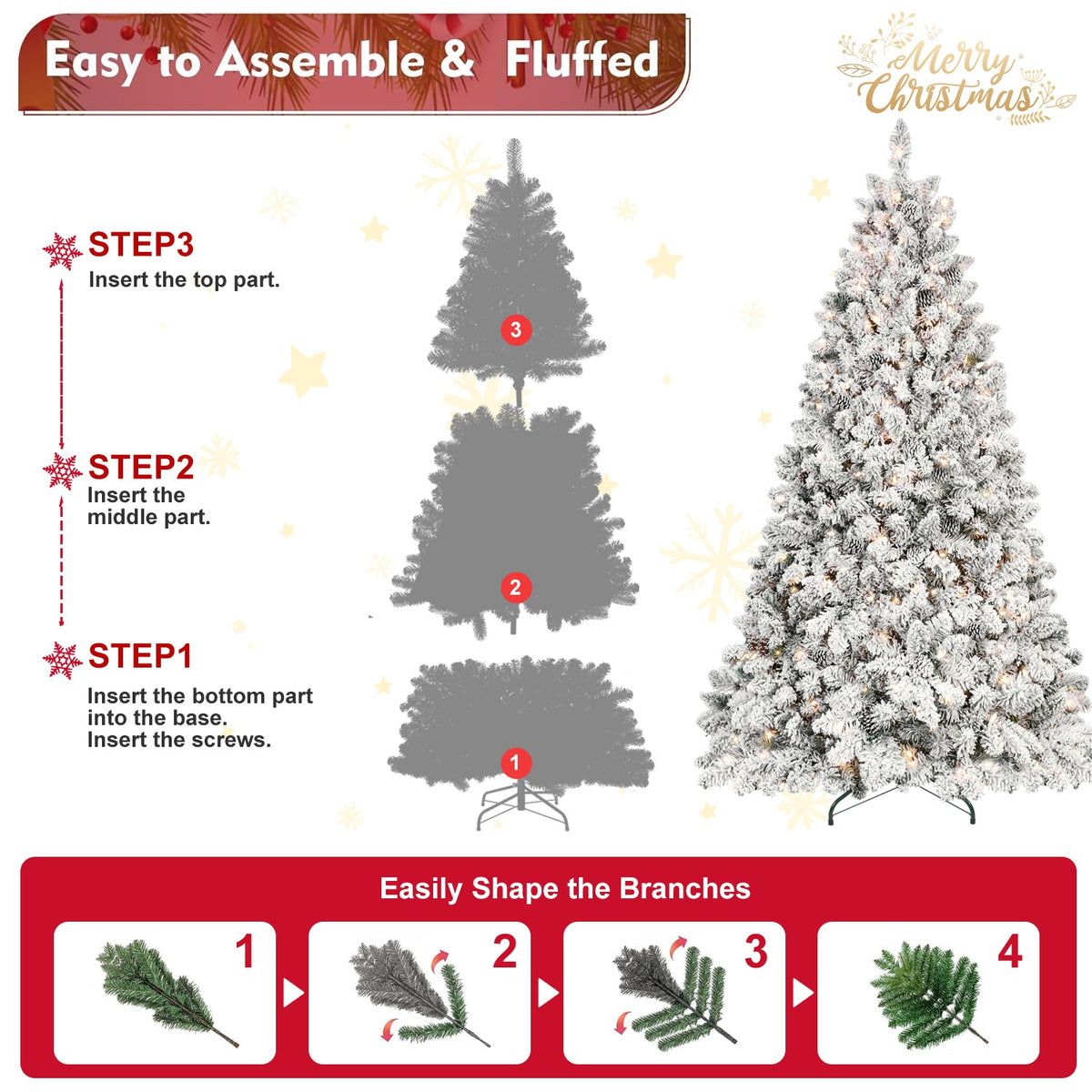 4.5FT Flocked Christmas Tree with 250 UL Lights