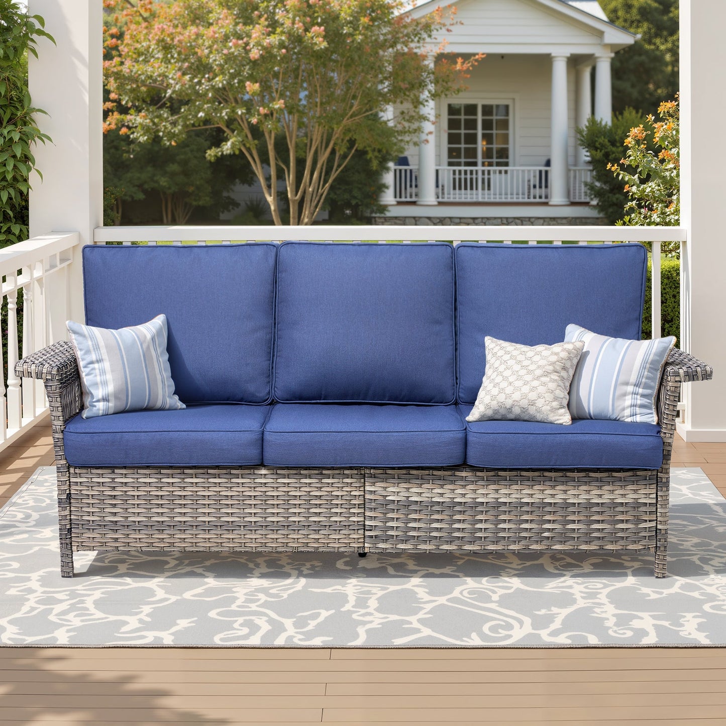 76.7" Wide Outdoor Wicker Patio Sofa