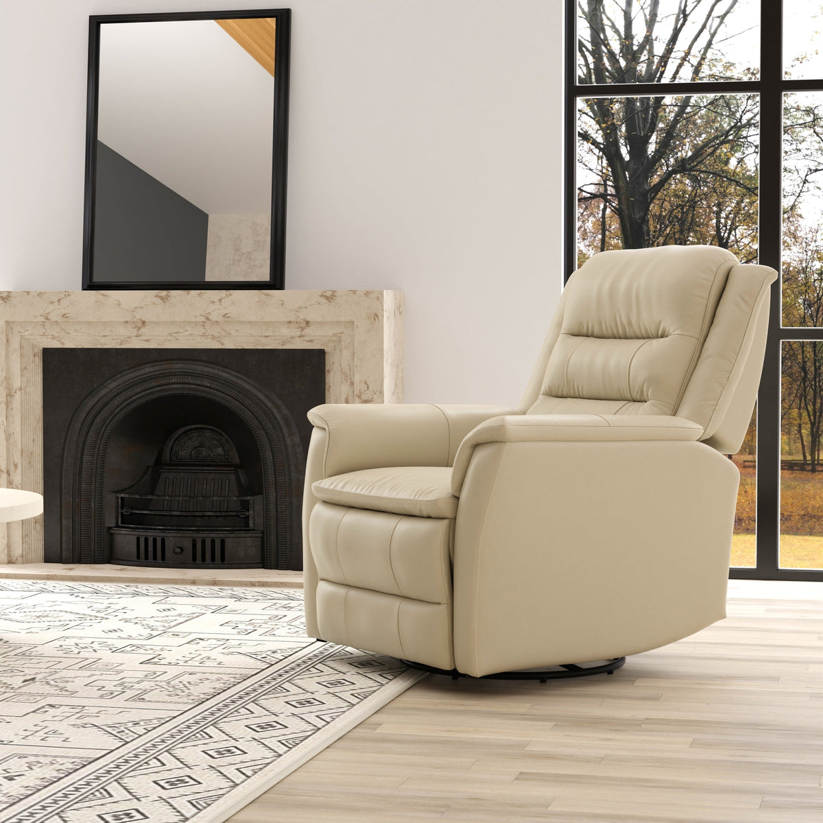 Global Home Swivel Recliner with Manual Footrest In Madras Eggshell