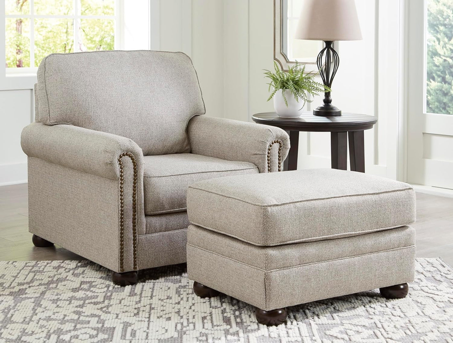 Rectangular Upholstered Ottoman Light Brown Bun Legs