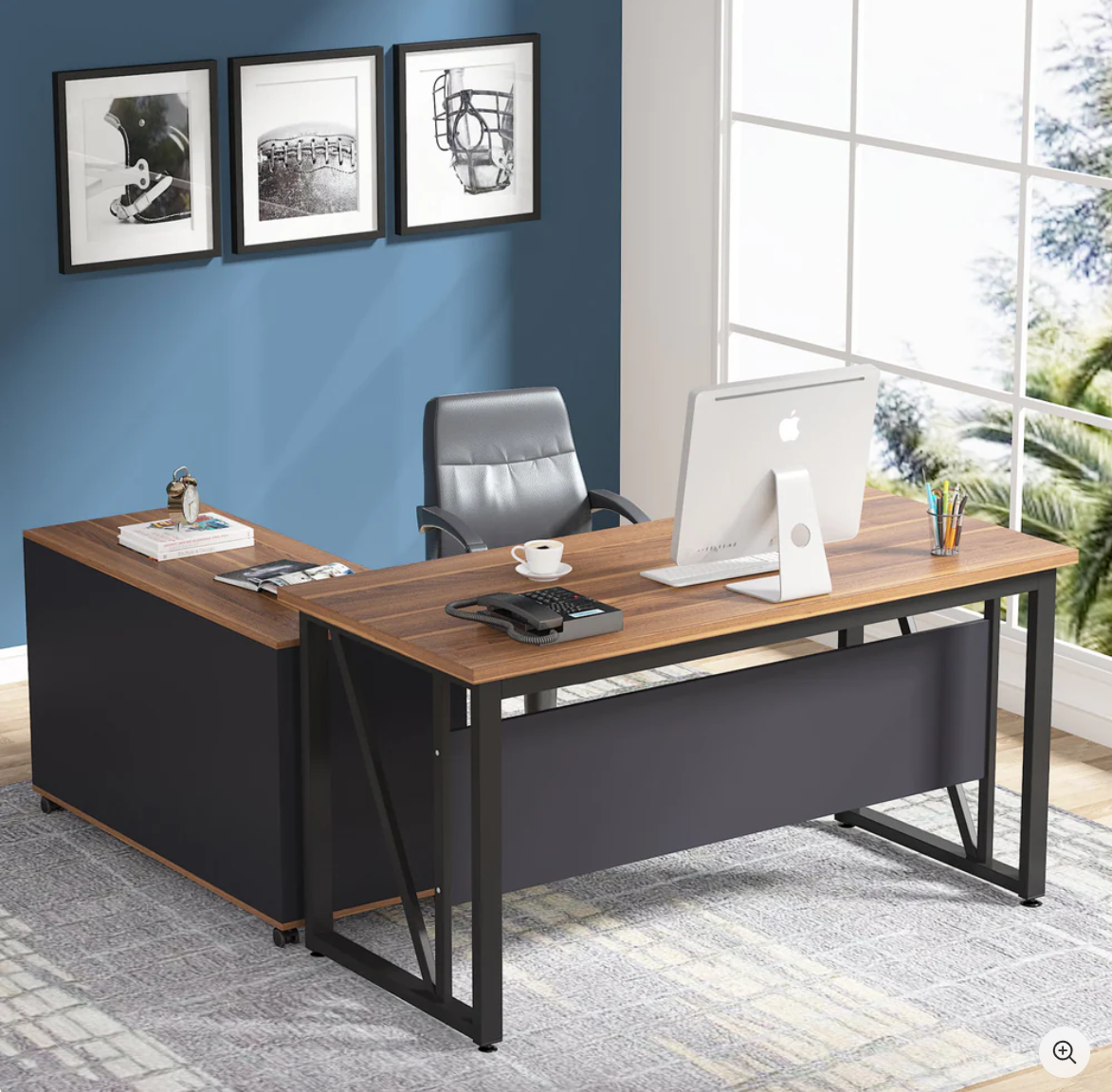 63-Inch Executive Desk with Mobile File Cabinet