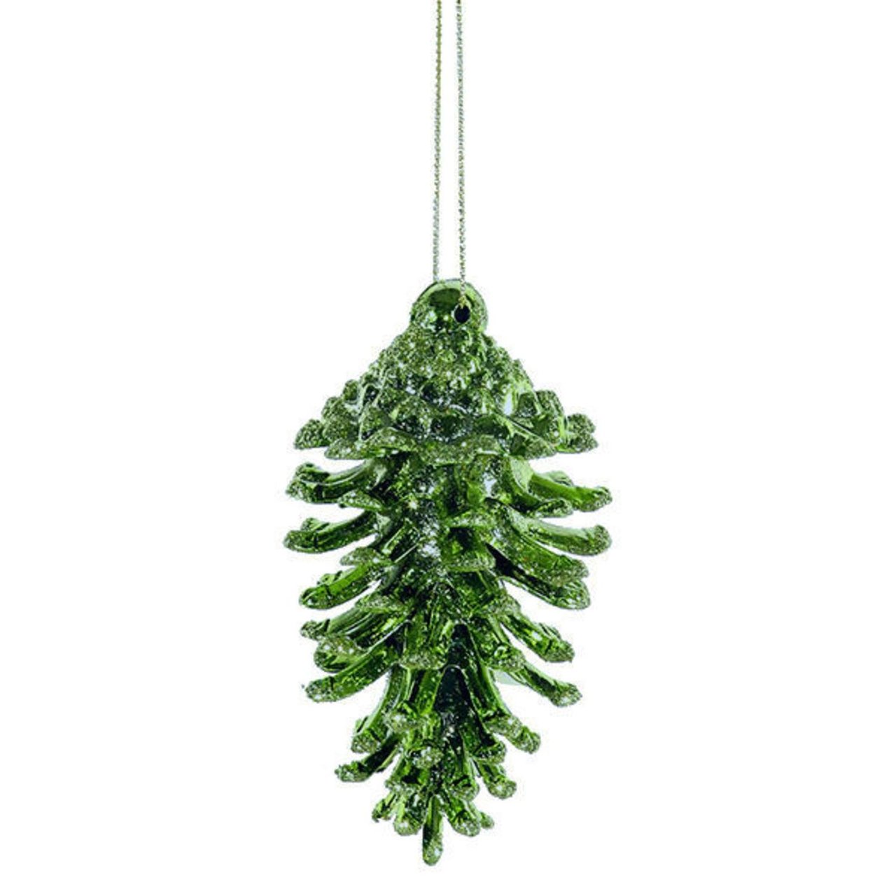 3 Count Glittered Natural Pinecone Ornament - Green