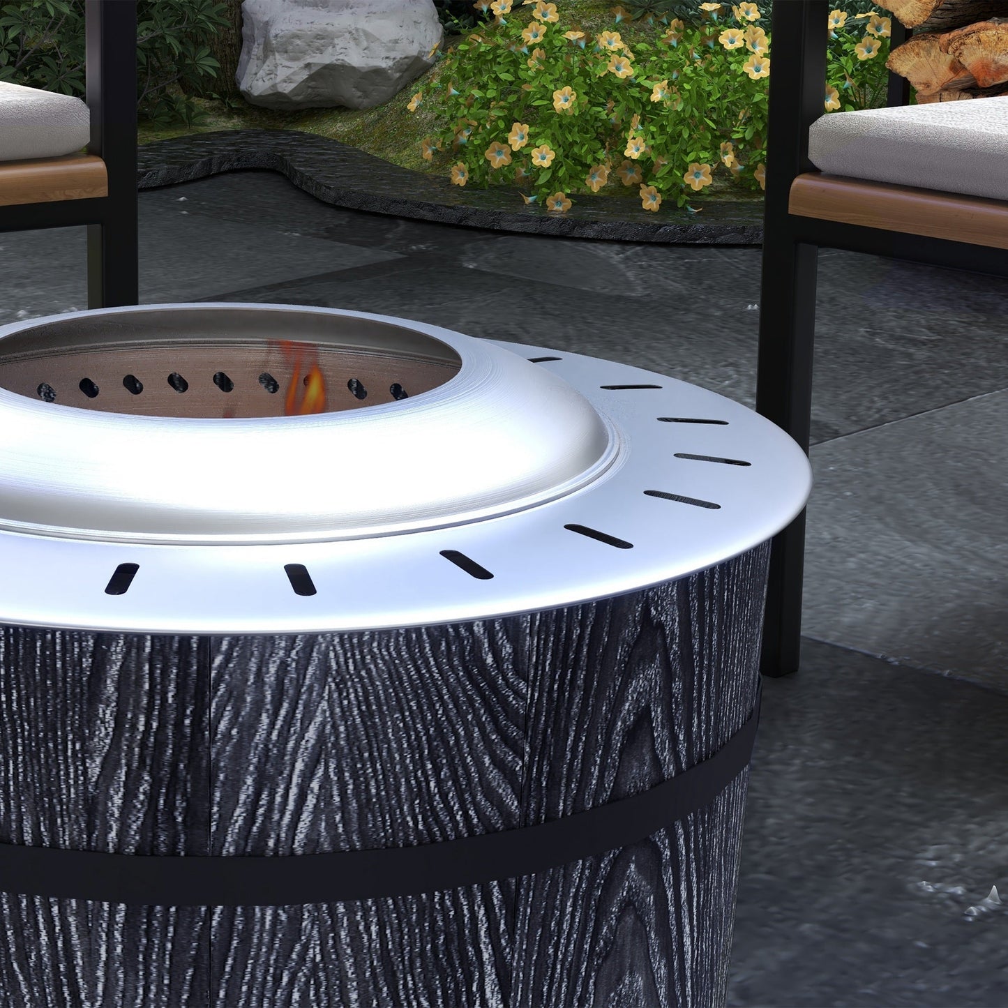 Smokeless Fire Pit with Fireproof Mat, 20' Barrel Style Portable Wood Burning Firepit