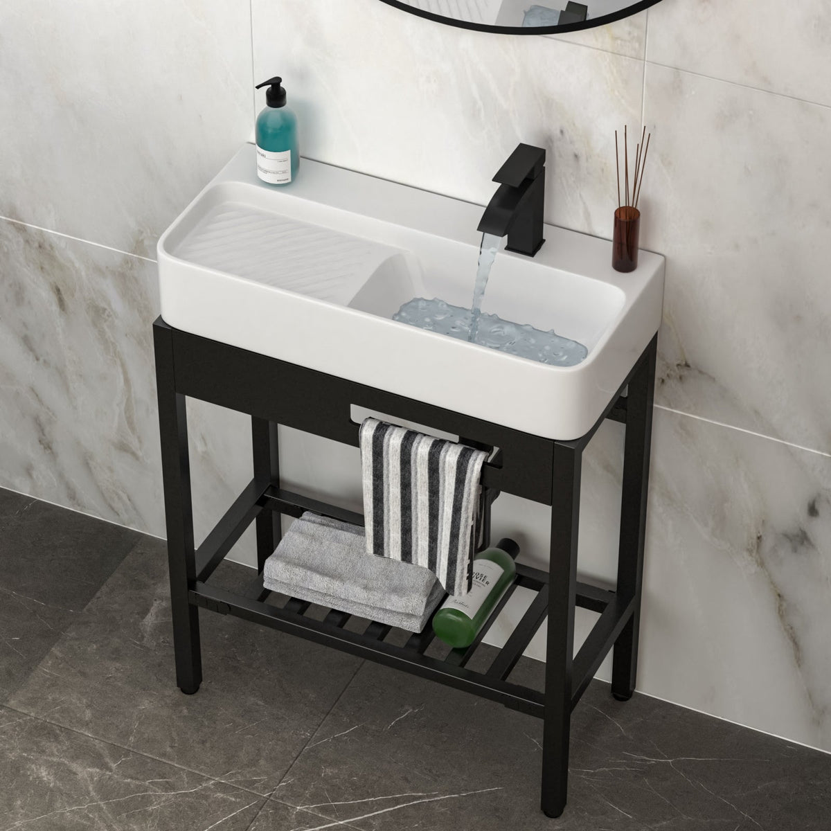 28" x 12" Vintage-Inspired Ceramic Console Sink with Built-in Washboard