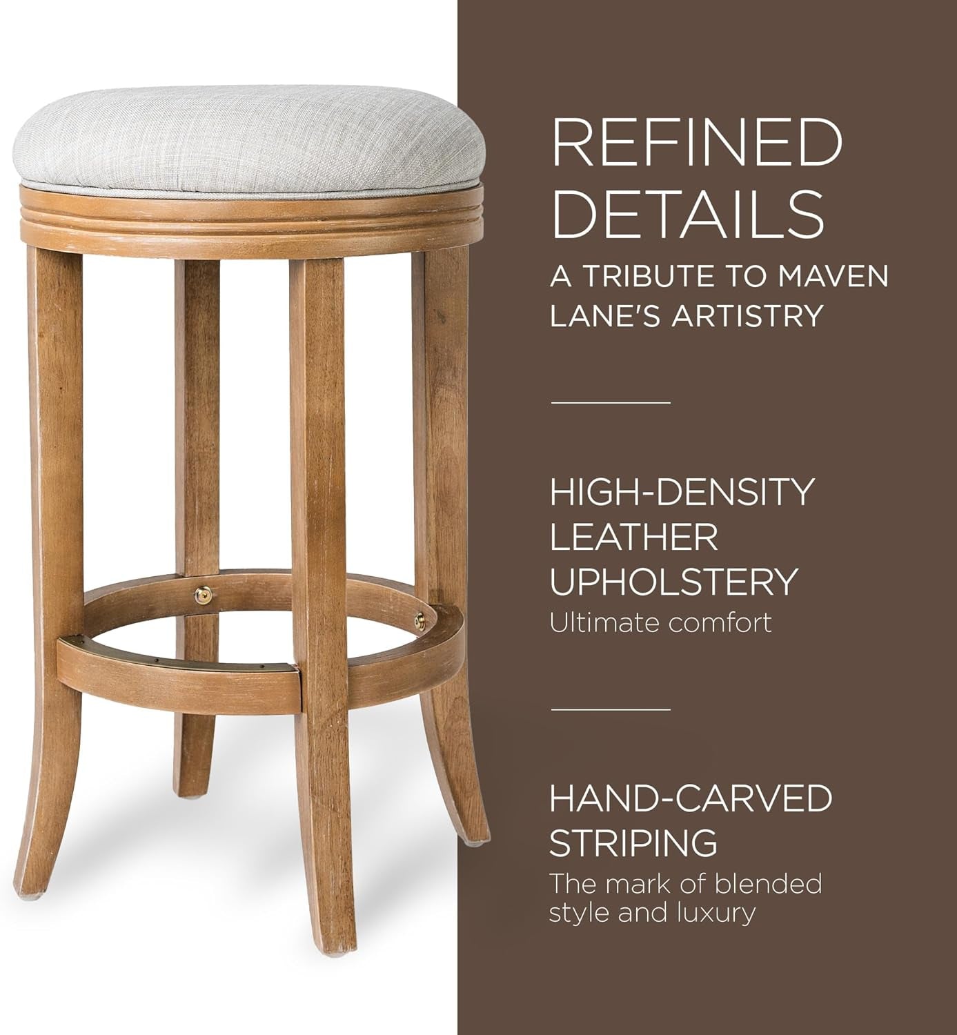 Eva 31 Inch Bar Height Backless Swivel Bar Stool Weathered Oak Sand Fabric