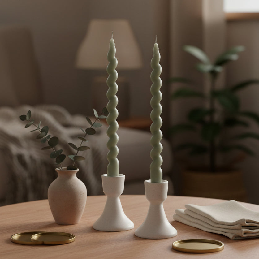 Set of 2 Twisted Taper Candles, 2 Color Options