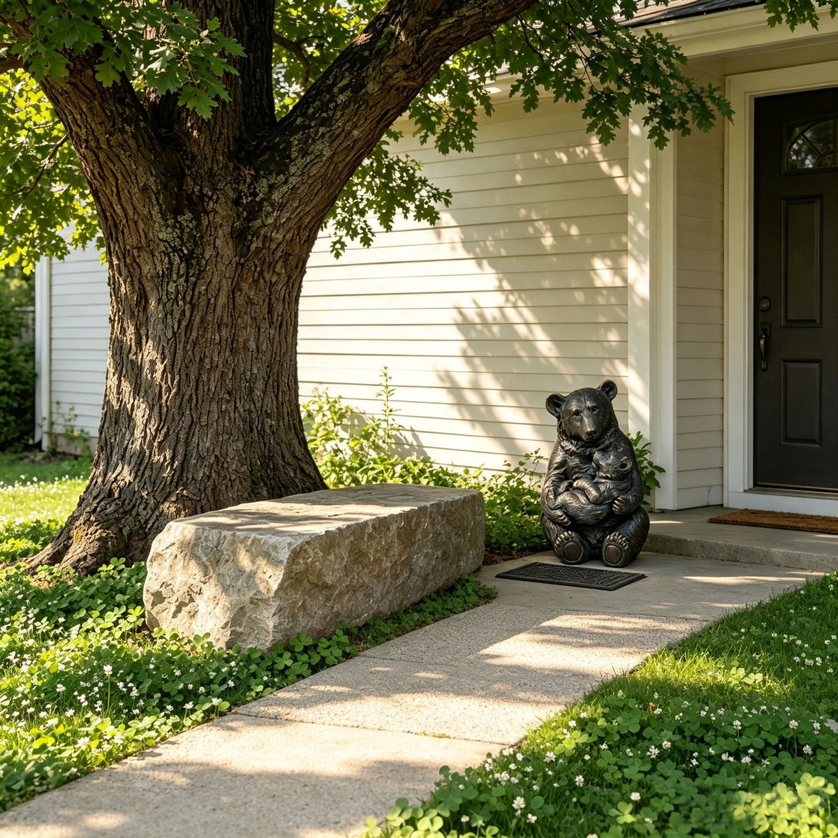 19'' Antique Bronze Mother And Cub Bear Statue