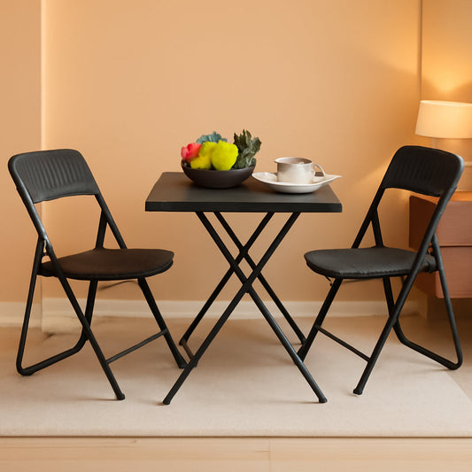 Three Piece Folding Patio Bistro Set All Weather Black For Balcony Porch And Backyard Outdoor Furniture