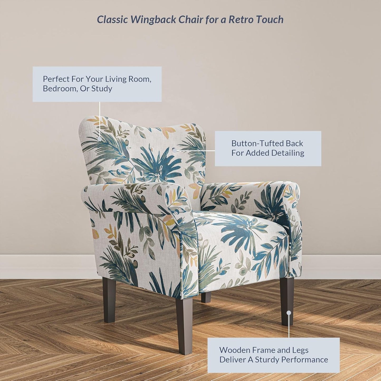 Wingback Upholstered Accent Chair Green Floral
