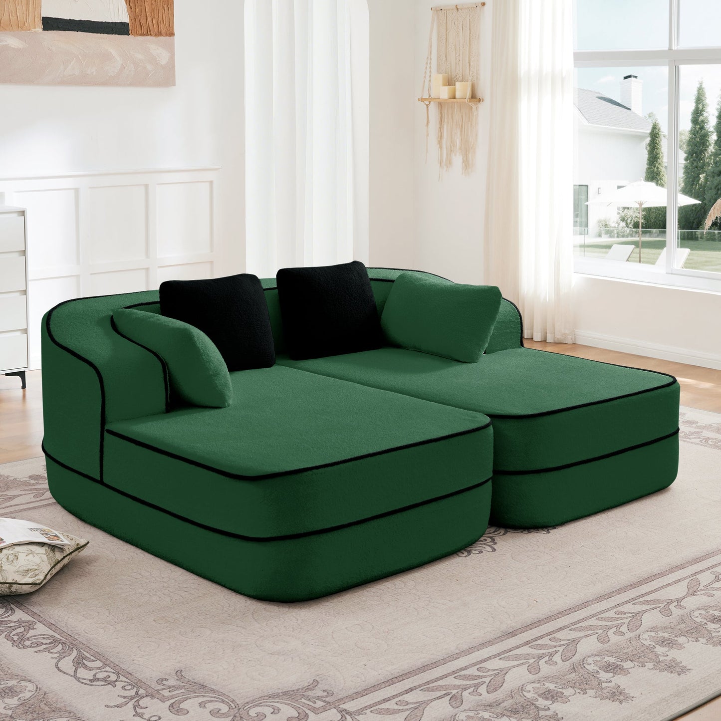 77.2" Teddy Fabric No Assembly Sofa with Double Chaises