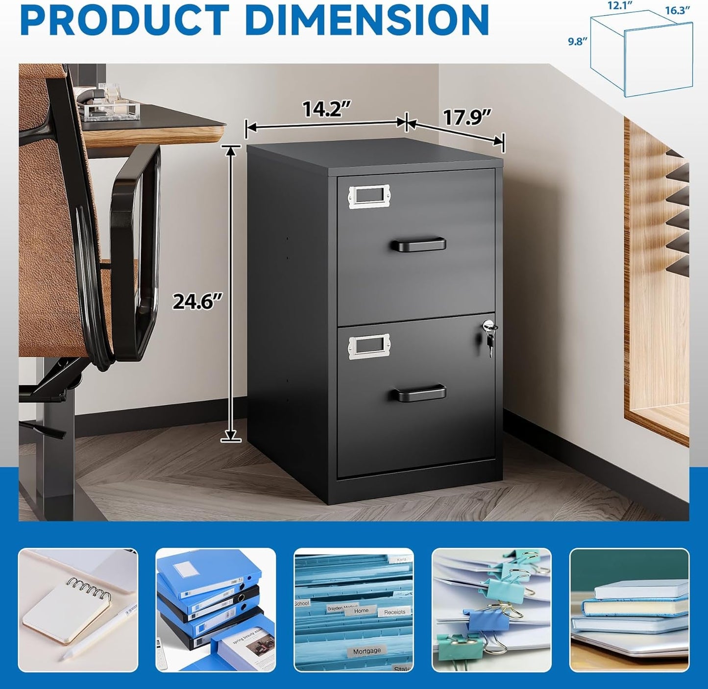 2 Drawer Locking Vertical File Cabinet For Letter Size Files Steel Office Storage