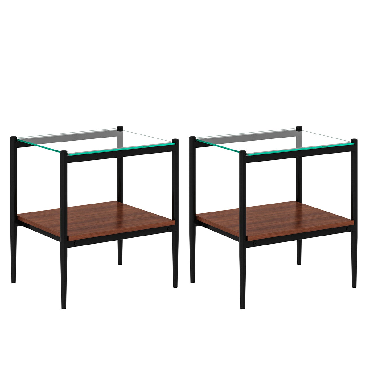 Set of 2 Rectangle End Table with Tempered Glass Top