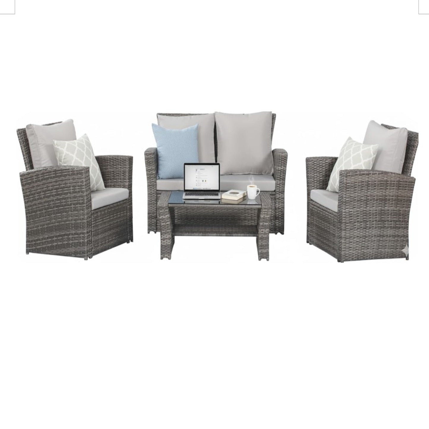 4-Piece All Weather Wicker Patio Conversation Set