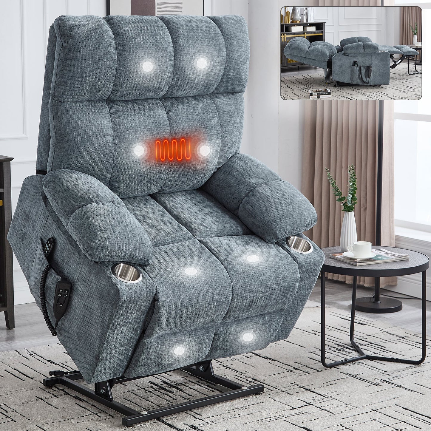 Grey Dual Motor Infinite Position Up to 350 LBS Chenille Power Lift Recliner Chair