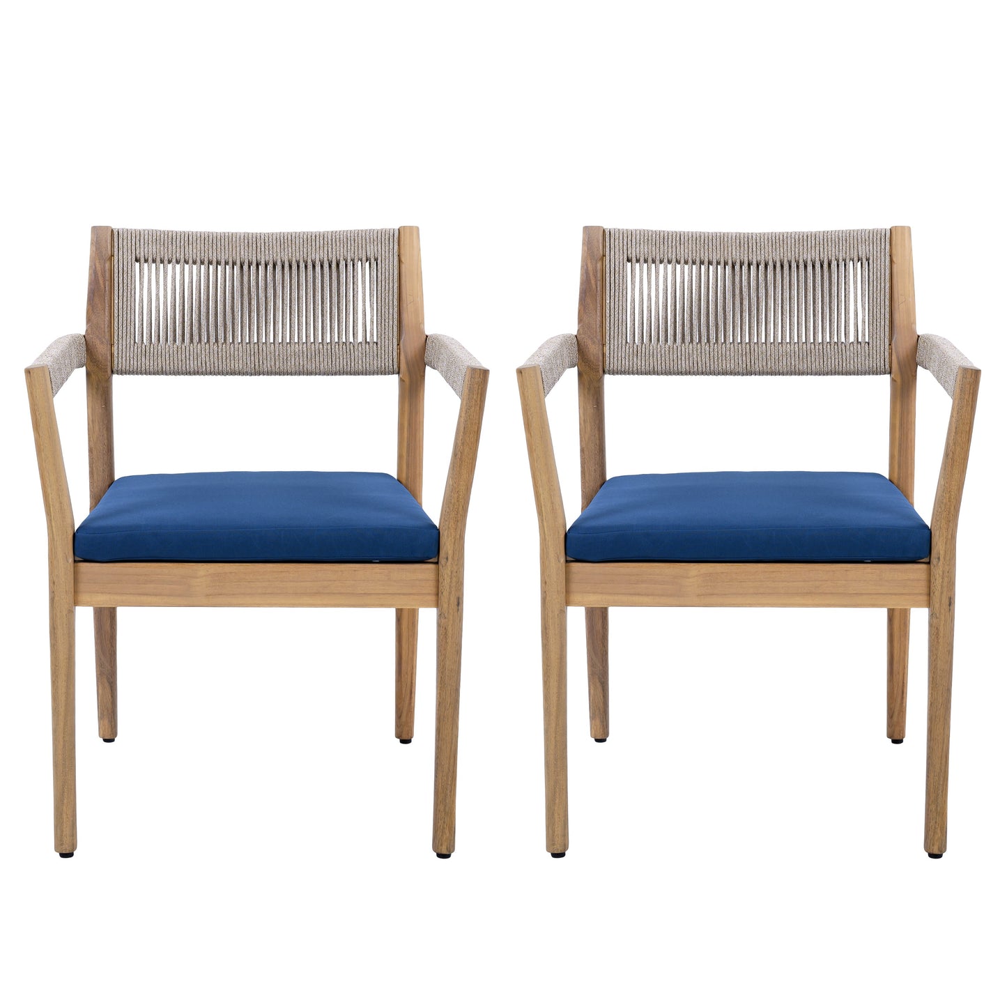 Braided Acacia Wood Outdoor Dining Chairs Set of 2