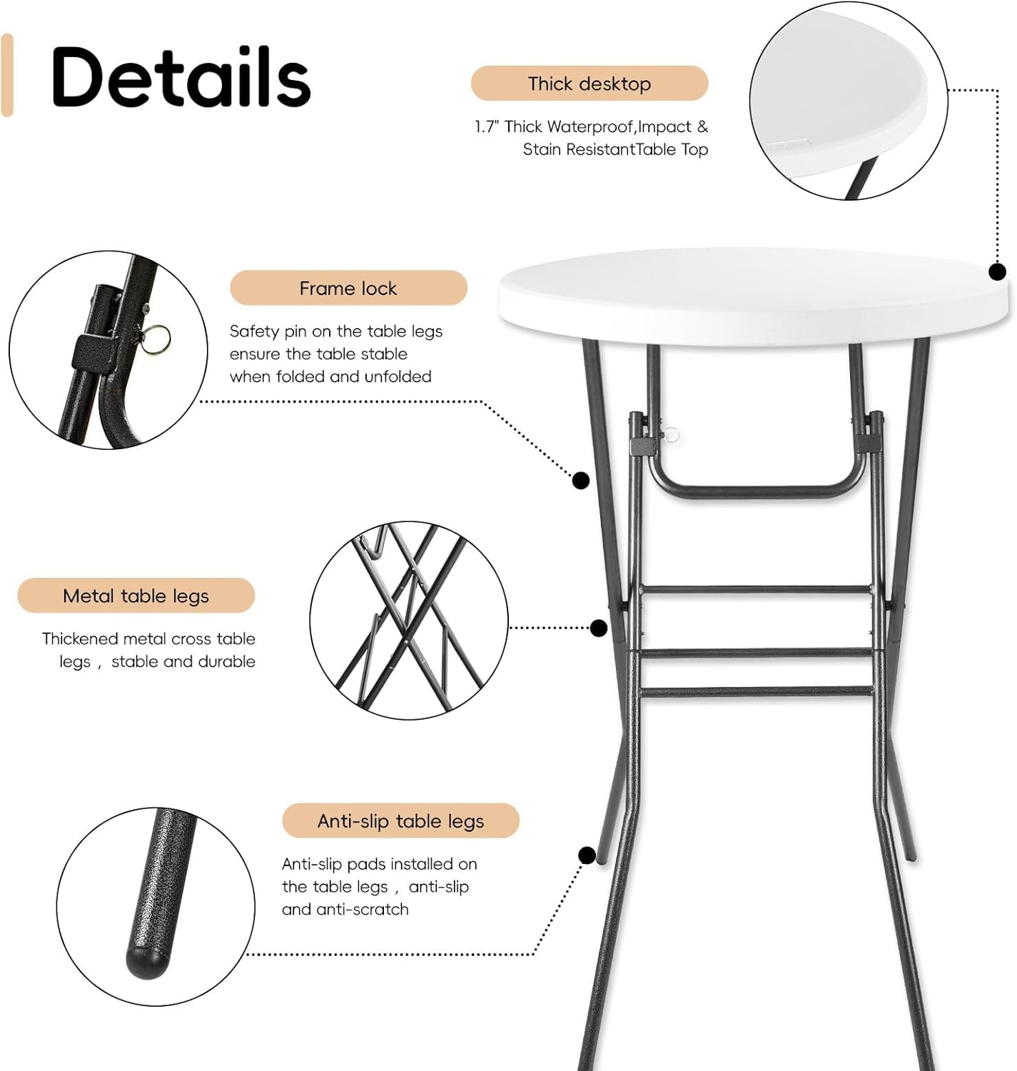 28 Inch Ultra Portable Folding Bar Height Cocktail Table