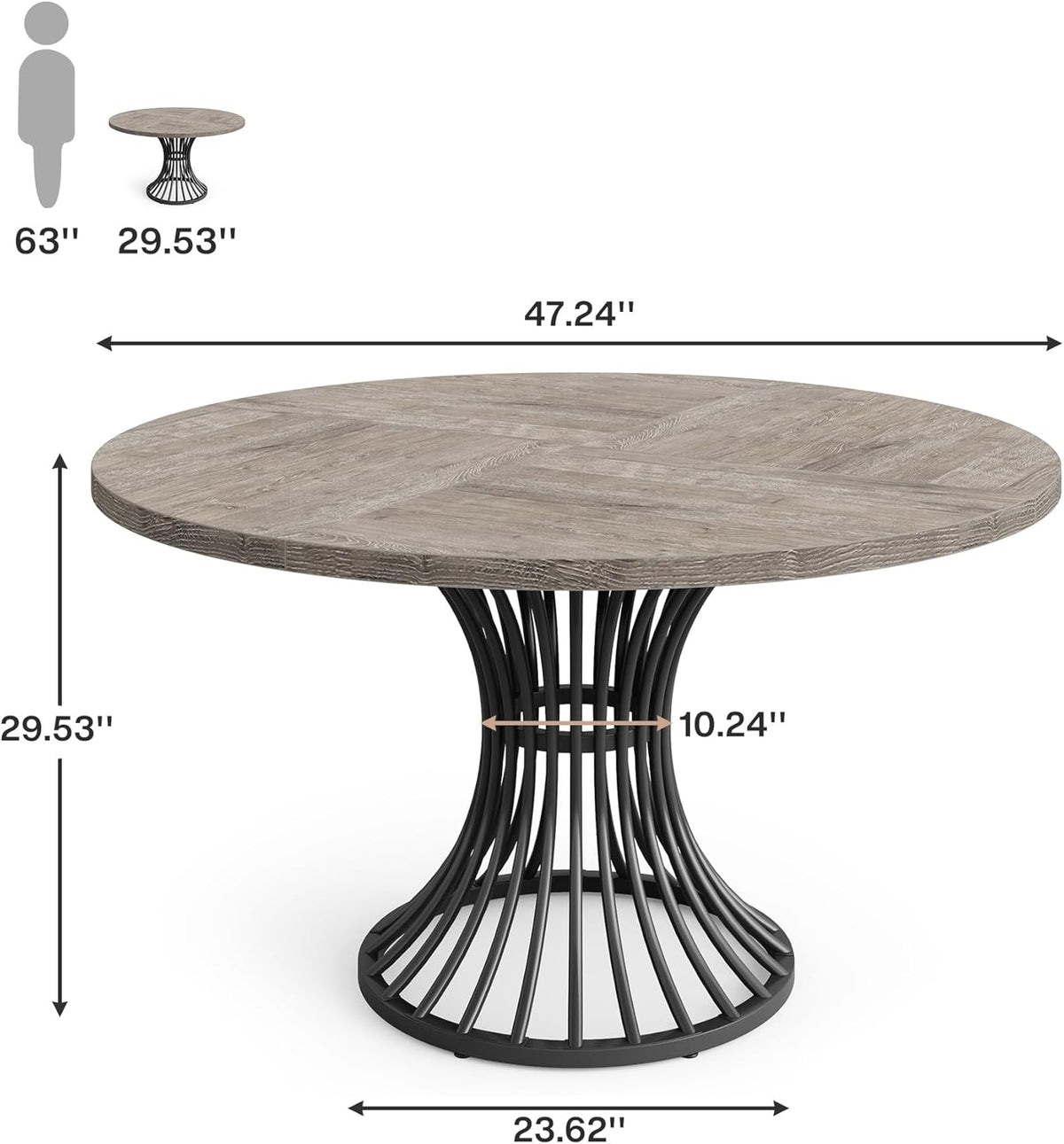 47" Farmhouse Round Dining Table for 4-6