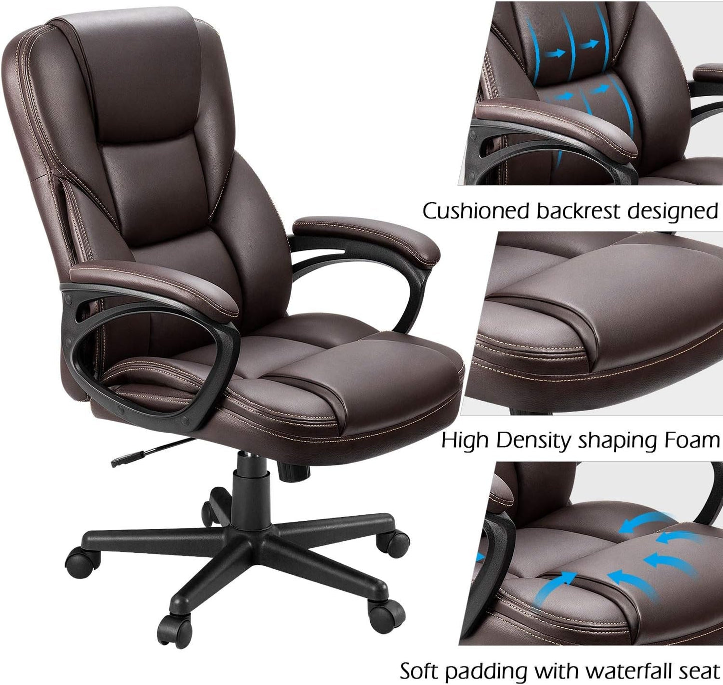 Executive Office Chair With Lumbar Support Brown PU Leather