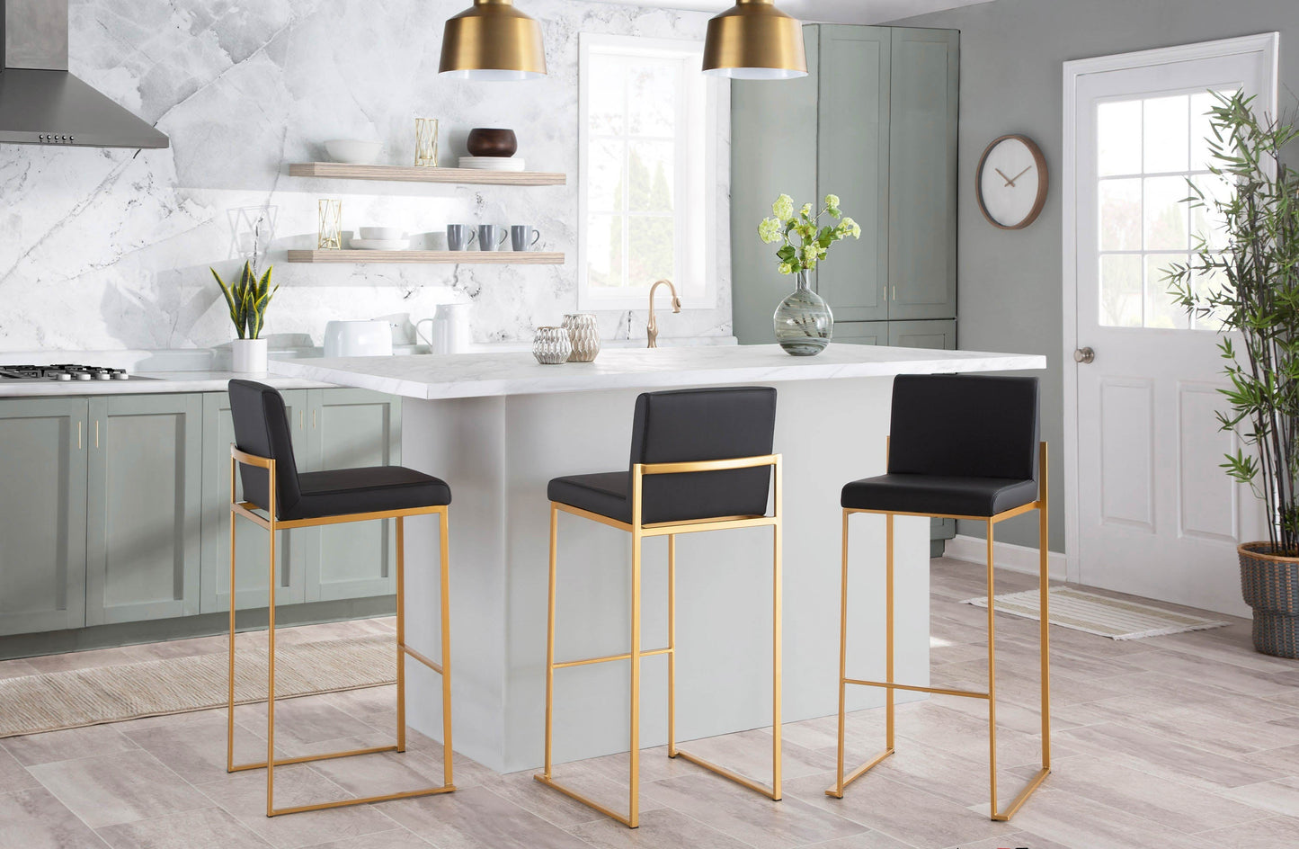 30" Contemporary High Back Barstool Set of Three